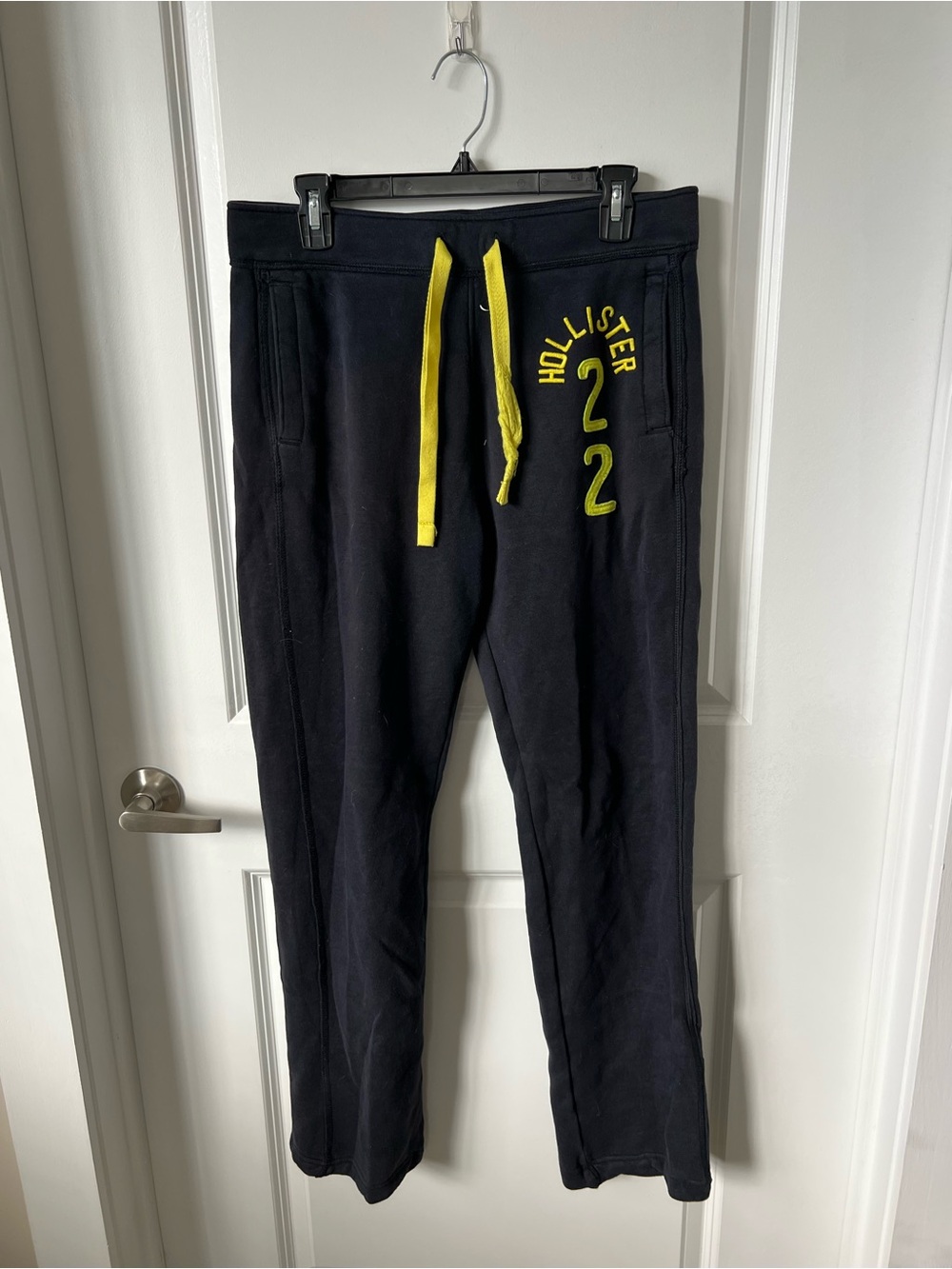 Hollister Black Sweatpants with Yellow Drawstring
